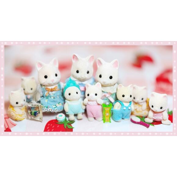 Vtg Sylvanian Families 10 Silk Cat Figures Baby Twins Kitten Calico Critters Lot - Picture 3 of 14